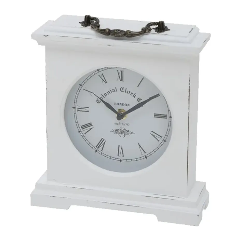 Deco by Boltze Tafelklok St James - wit - H23 cm - glas/hout