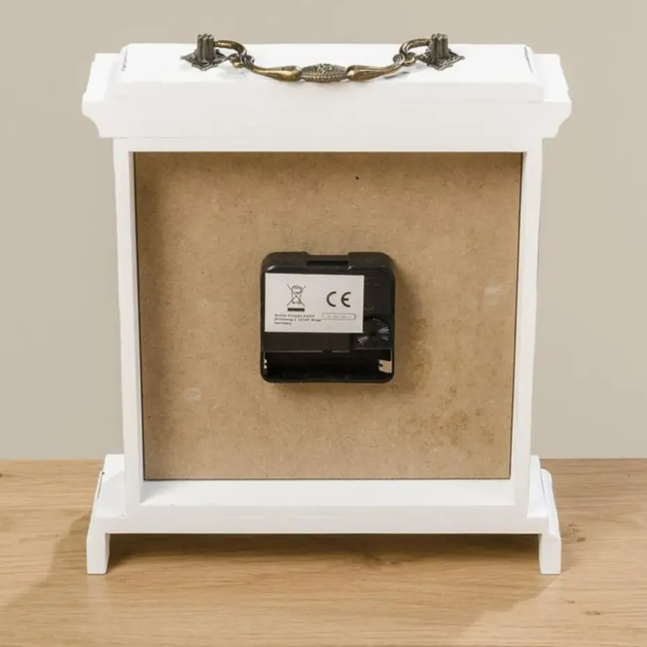 Deco by Boltze Tafelklok St James - wit - H23 cm - glas/hout