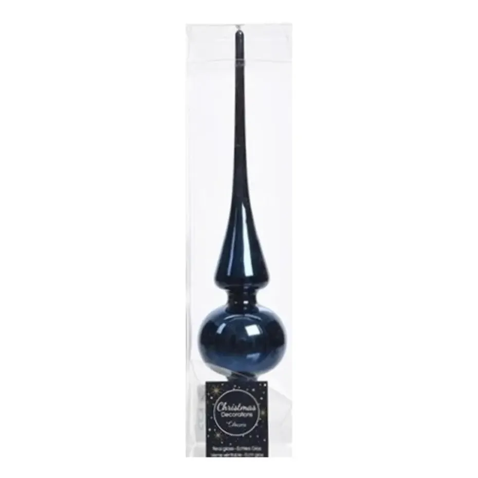 Decoris kerst piek - donkerblauw - 26 cm - glas - glans