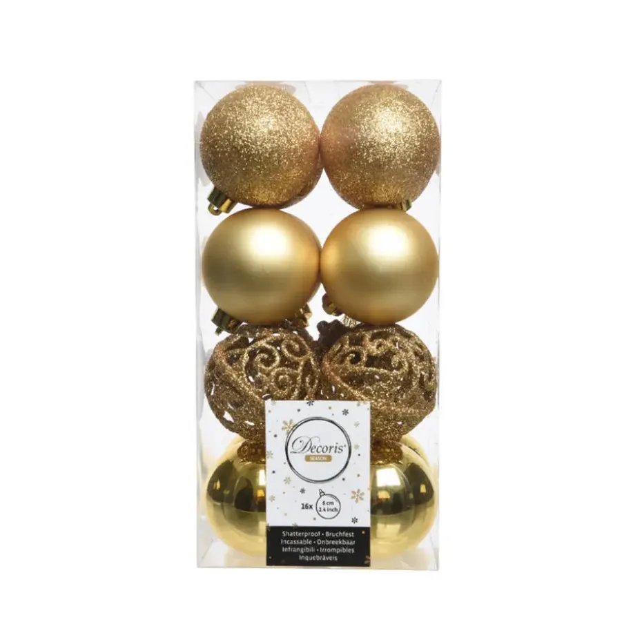 Decoris Kerstballen - 16x st - goud - D6 cm - kunststof