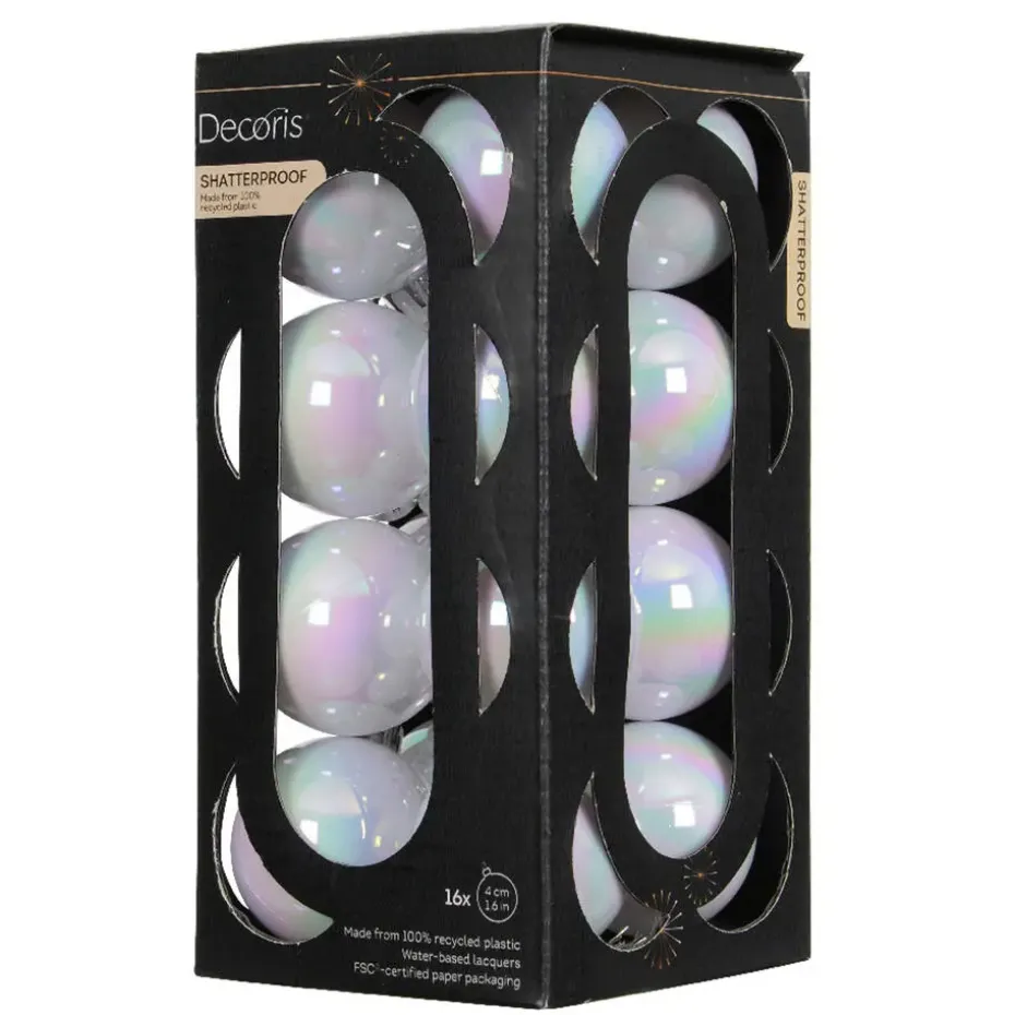 Decoris Kerstballen - 16x st - wit parelmoer - D4 cm - kunststof