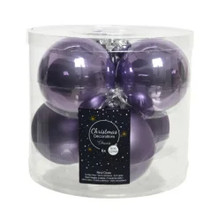 Decoris Kerstballen - 6x st - lila paars - 8 cm - glas