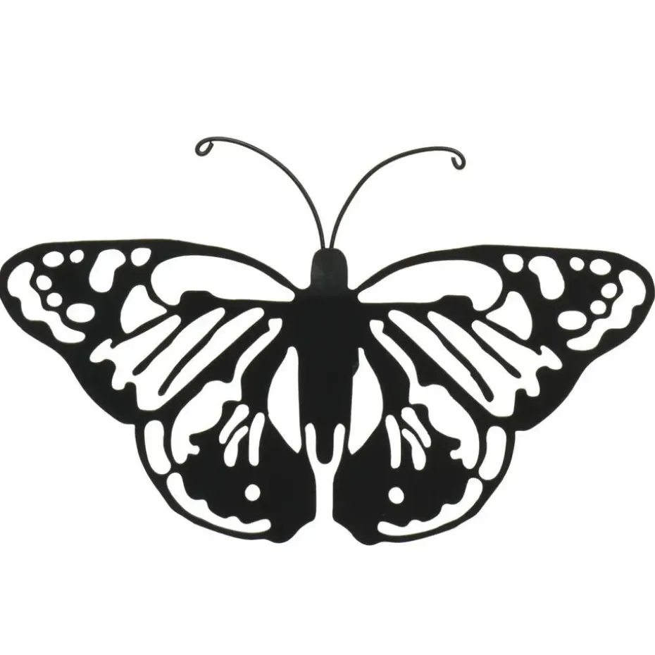 Decoris muurvlinder - tuindecoratie - zwart - metaal - 17 x 12 cm