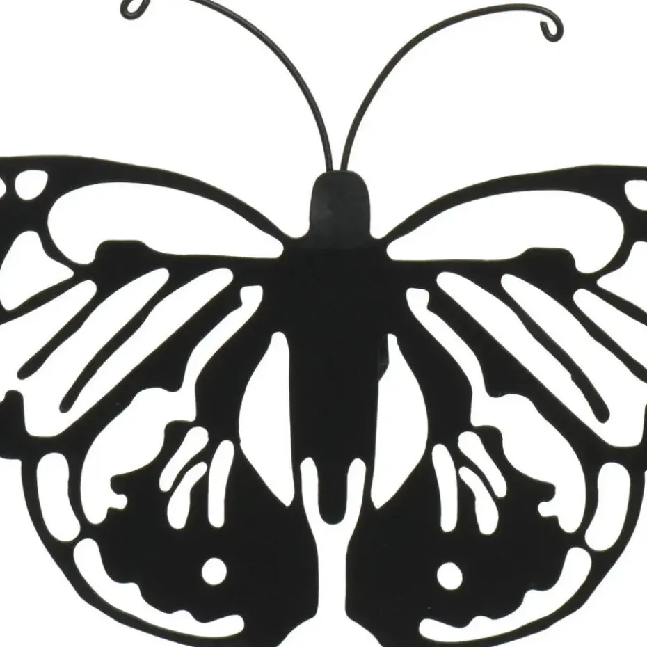 Decoris muurvlinder - tuindecoratie - zwart - metaal - 17 x 12 cm