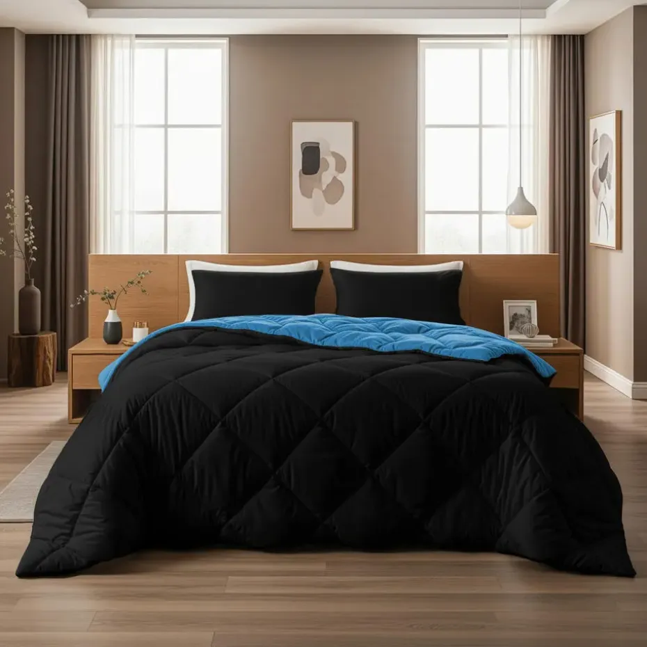 Dekbed zonder Overtrek Diamond 240x200 – Met Kussenslopen– Wasbaar – Zwart/Blauw