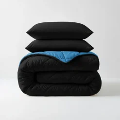 Dekbed zonder Overtrek Diamond 140x200 – Met Kussenslopen– Wasbaar – Zwart/Blauw
