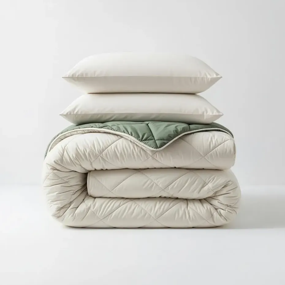 Dekbed zonder Overtrek Diamond 200x200 – Met Kussenslopen– Wasbaar – Crème/Groen