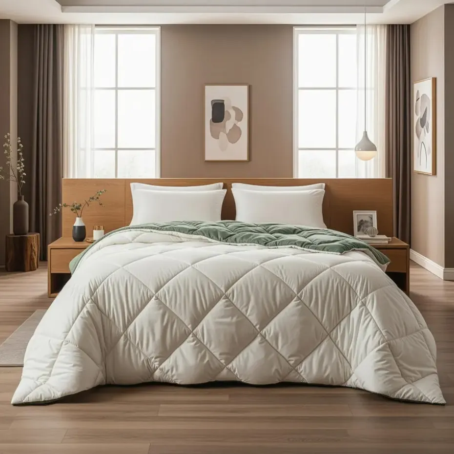 Dekbed zonder Overtrek Diamond 200x200 – Met Kussenslopen– Wasbaar – Crème/Groen