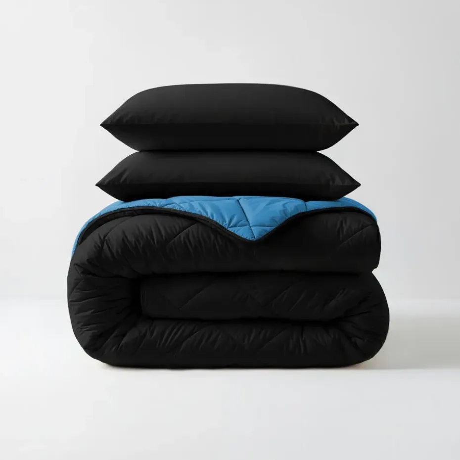 Dekbed zonder Overtrek Diamond 200x200 – Met Kussenslopen– Wasbaar – Zwart/Blauw