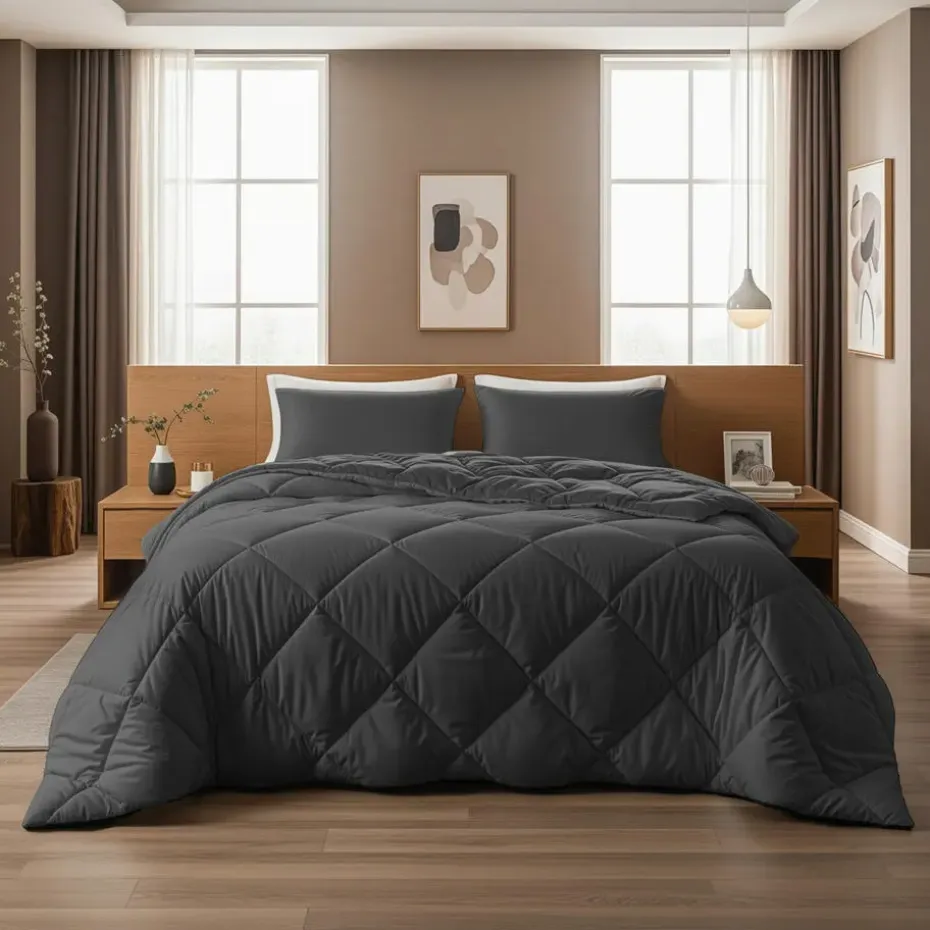Dekbed zonder Overtrek Diamond 200x200 – Met Kussenslopen – Wasbaar – Antraciet