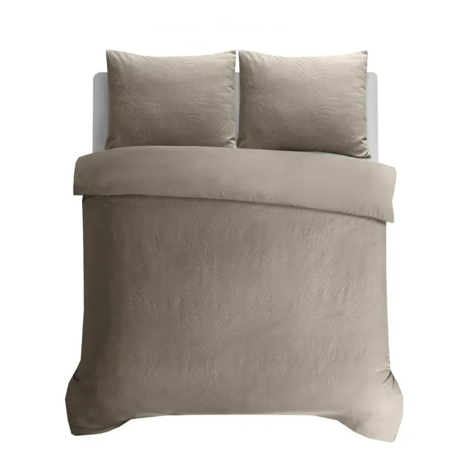 Dekbedovertrek Leaves 240x220 – Fluweelzacht Uni Design – Taupe