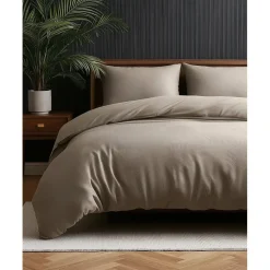 Dekbedovertrek Leaves 240x220 – Fluweelzacht Uni Design – Taupe