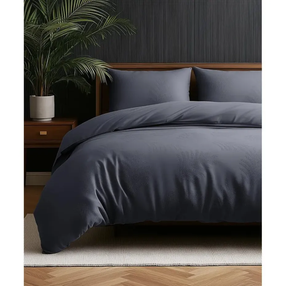 Dekbedovertrek Leaves 200x200 – Fluweelzacht Uni Design – Antraciet