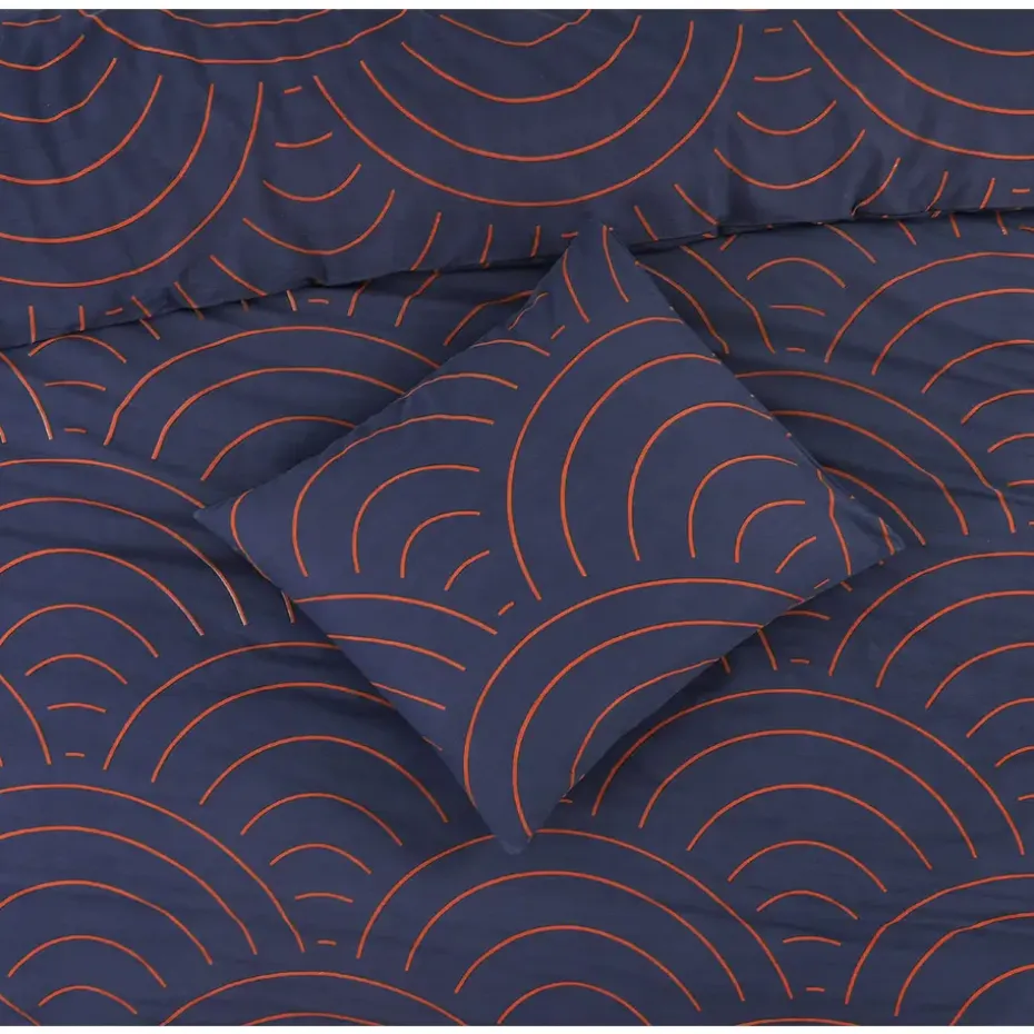 Dekbedovertrek Sendai grafisch - blauw/caramel - 140x200/220 cm