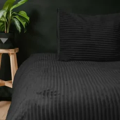Dekbedovertrek Teddy Rib 200x220 – Fluweelzacht & Knus Design - Zwart
