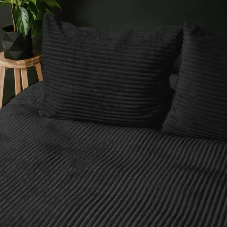 Dekbedovertrek Teddy Rib 200x220 – Fluweelzacht & Knus Design - Zwart