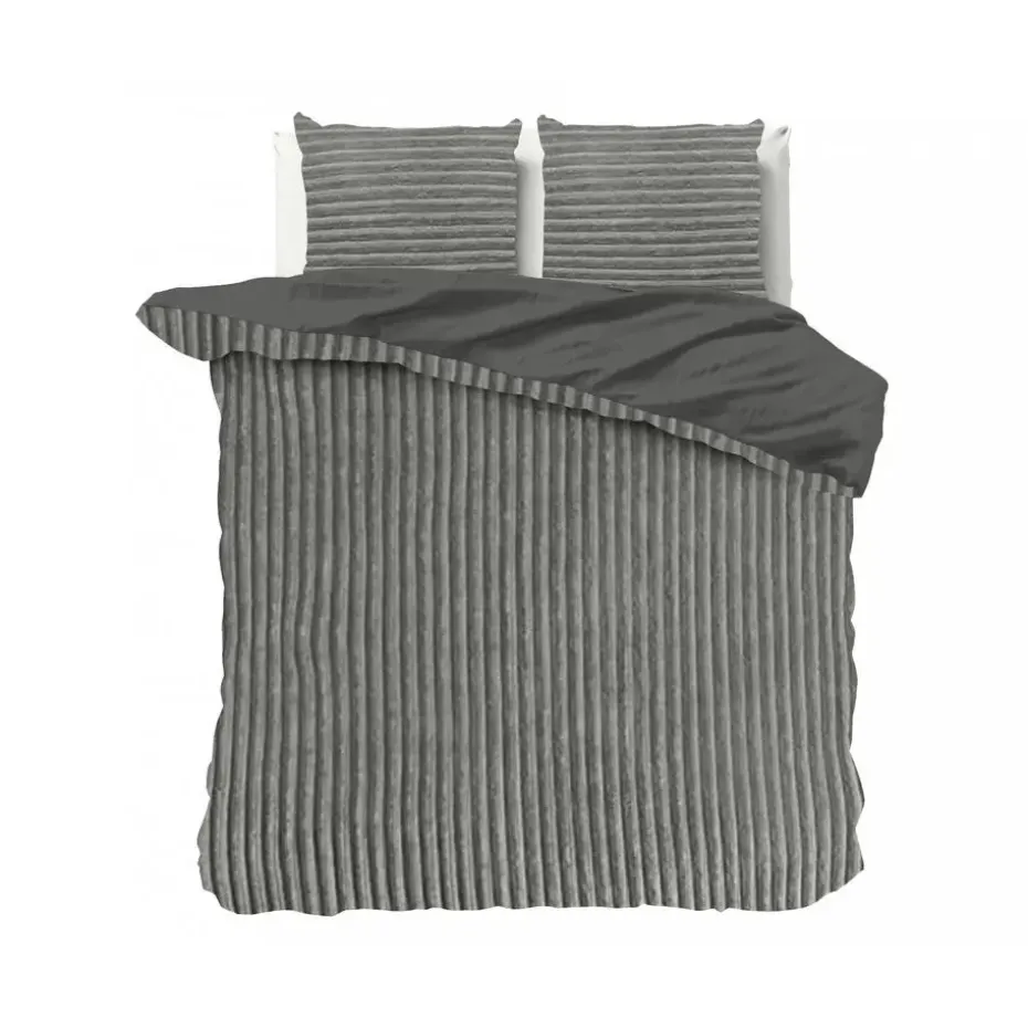 Dekbedovertrek Teddy Rib 200x220 – Fluweelzacht & Knus Design - Grijs
