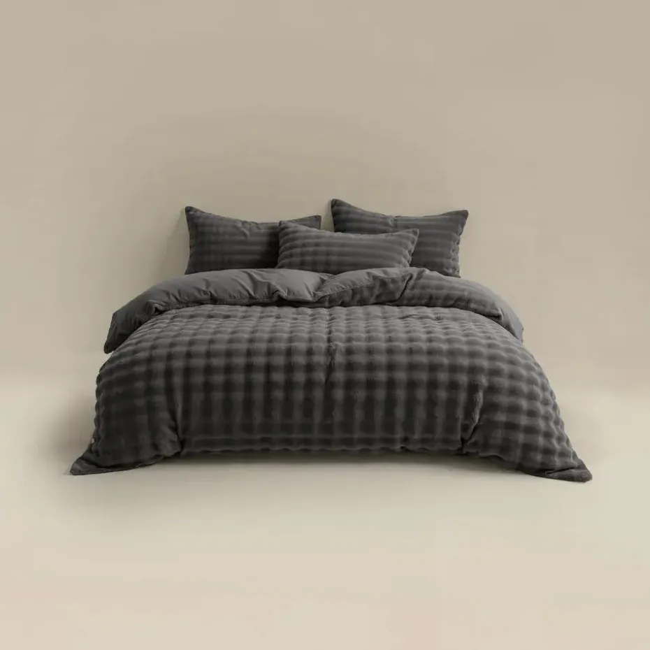 Dekbedovertrek 240x220 – Pompom Design & Warm Flanel Fleece - Antraciet