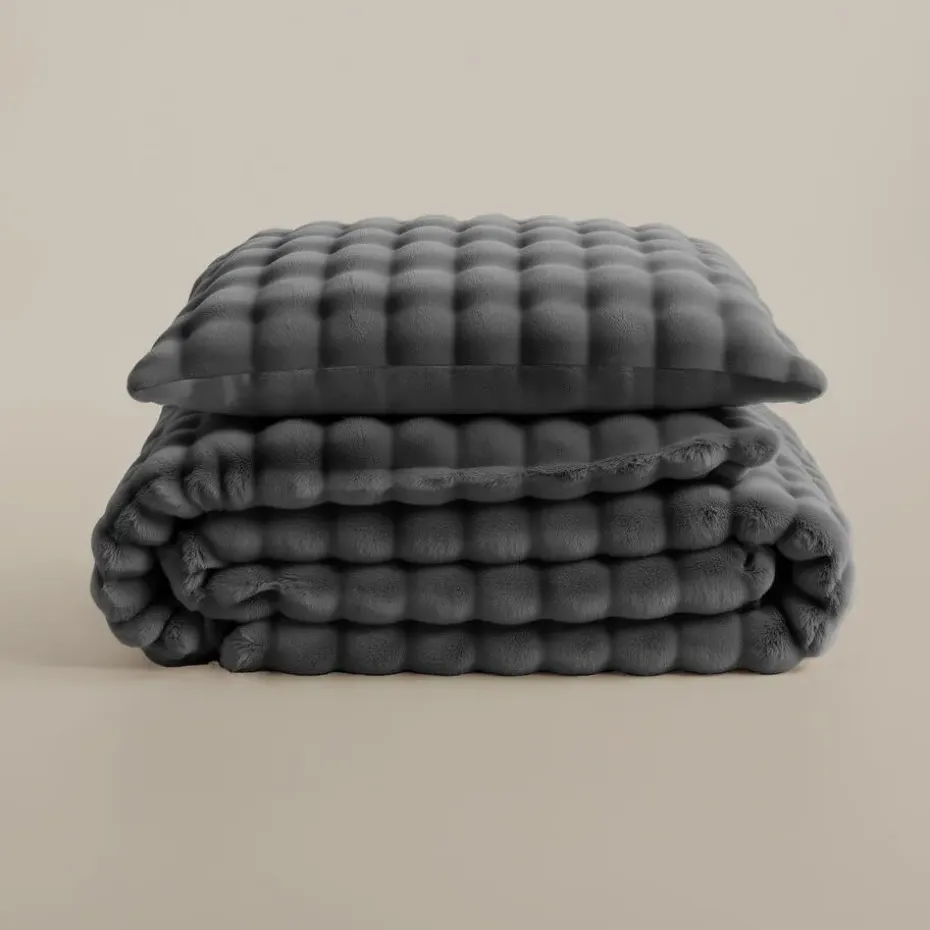 Dekbedovertrek 200x220 – Pompom Design & Warm Flanel Fleece - Antraciet