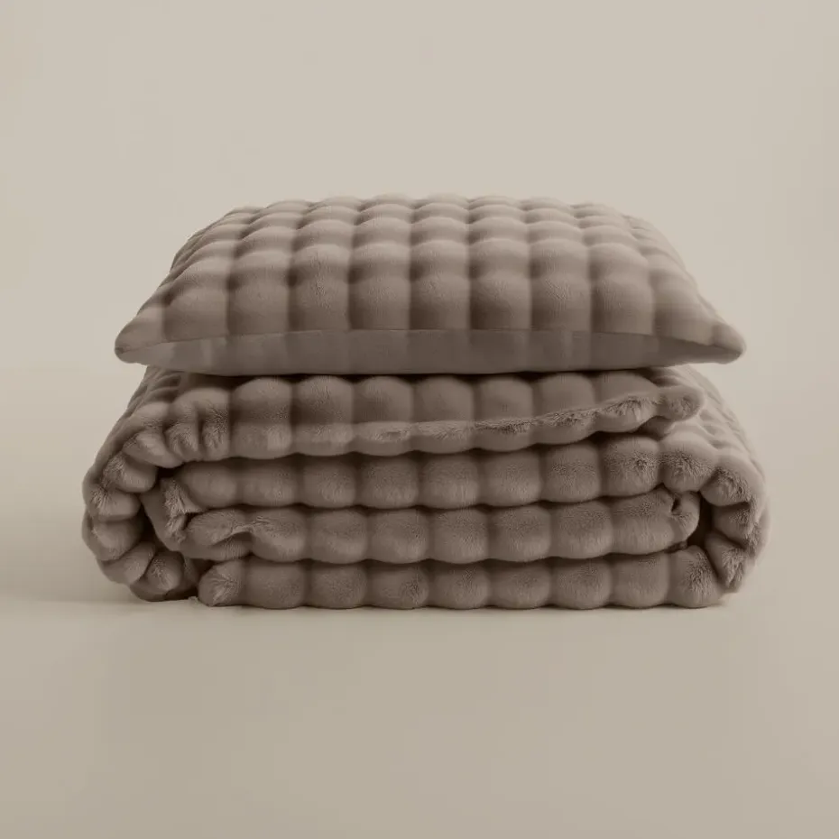 Dekbedovertrek 140x220 – Pompom Design & Warm Flanel Fleece - Taupe