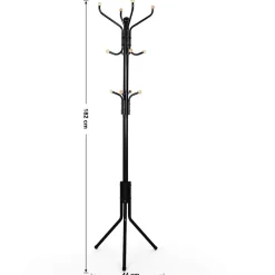 Design Kapstok - 12 Haken - Staande kapstok - 182 cm - Zwart