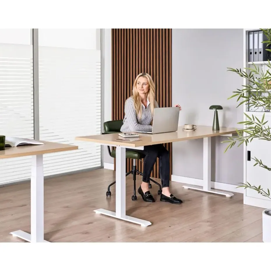 DESTINES - Elektr bureau - Wit/Lichtbruin - 180 x 72 cm - Vezelplaat