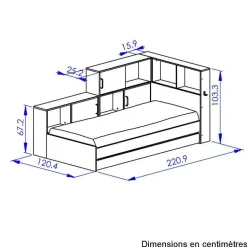 Diagone Bed Erwan - Opbergruimte - 90x200cm - Grijs/Wit
