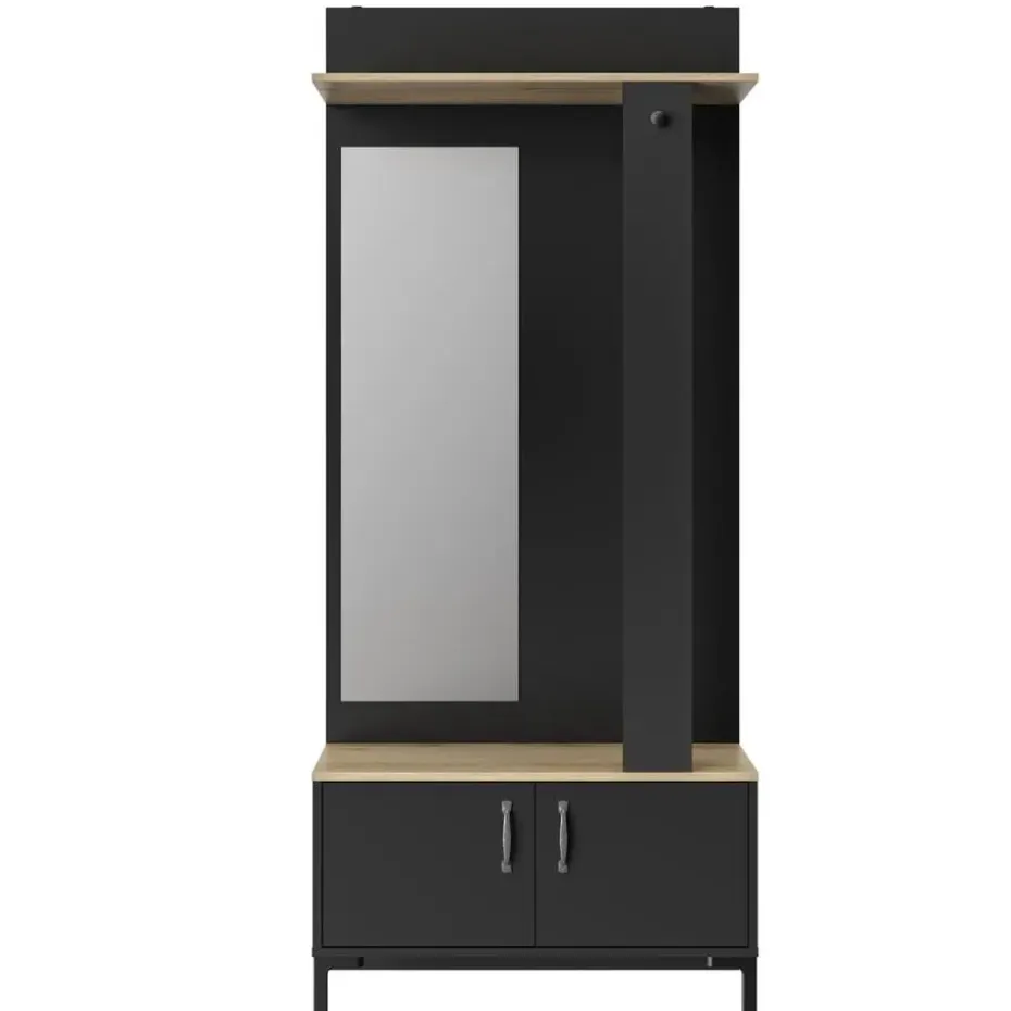 Diagone Entreekast Store - Incl stang en spiegel - 190 cm hoog - Zwart