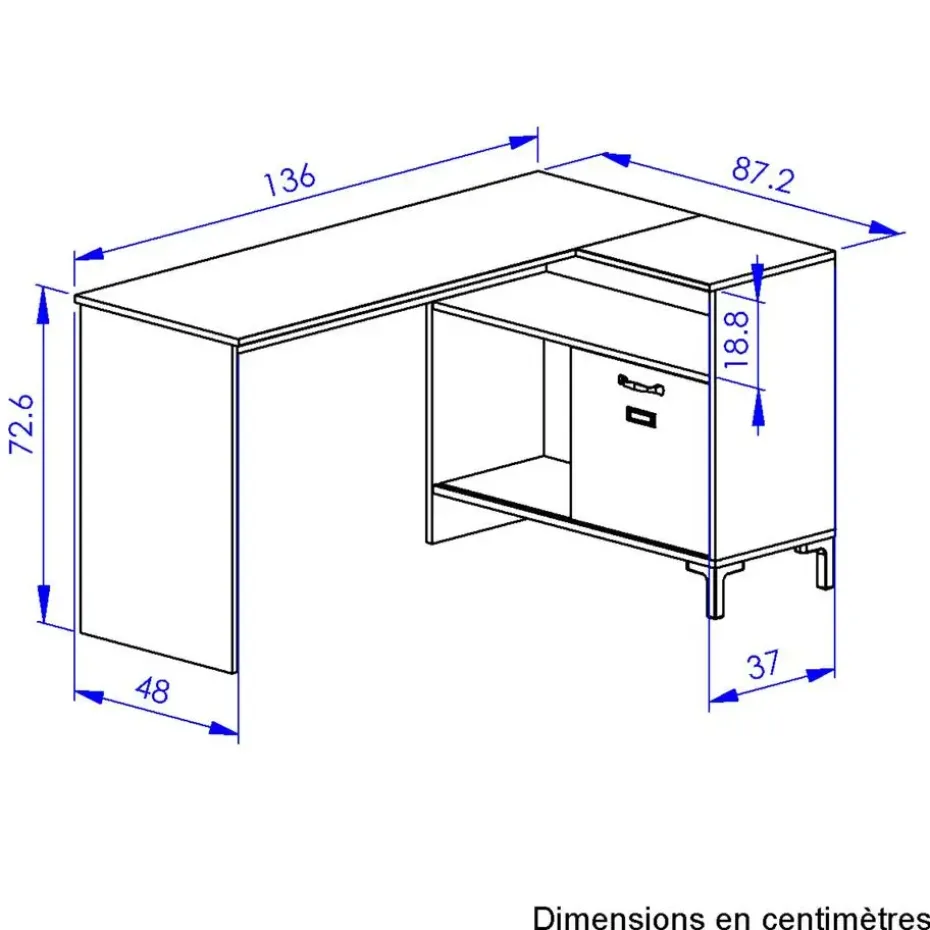 Diagone Hoekbureau Manchester - 136x88cm - Zwart/Eikenkleur