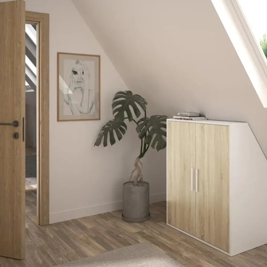 Diagone Kledingkast Under - onder trap of plafond 2 deuren - wit/hout