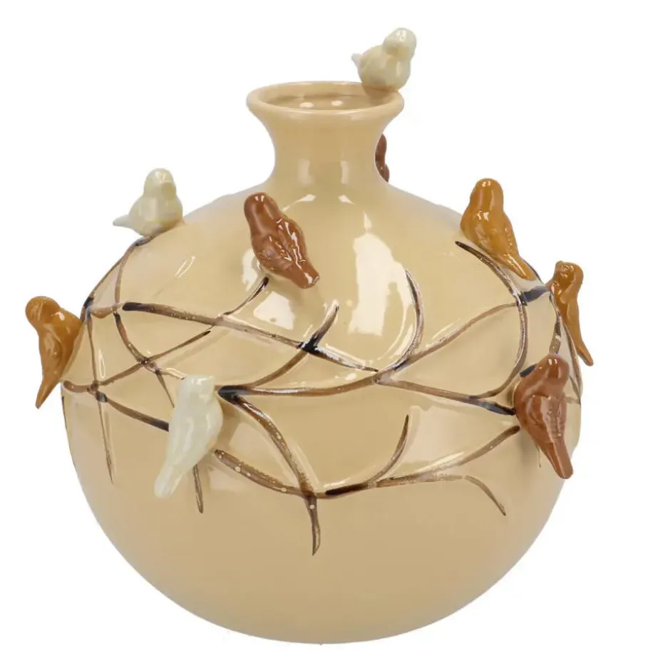 DK Design Vaas Vogels - zandkleurig - D18 x H18 cm
