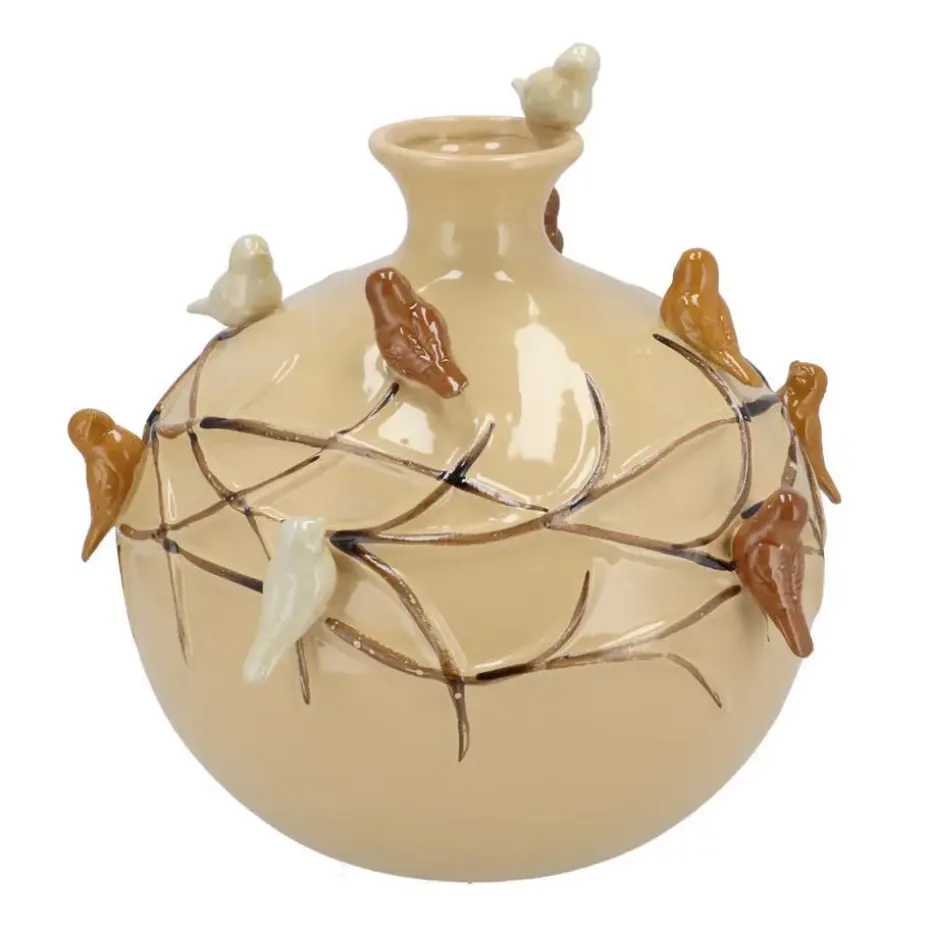 DK Design Vaas Vogels - zandkleurig - D14 x H14 cm