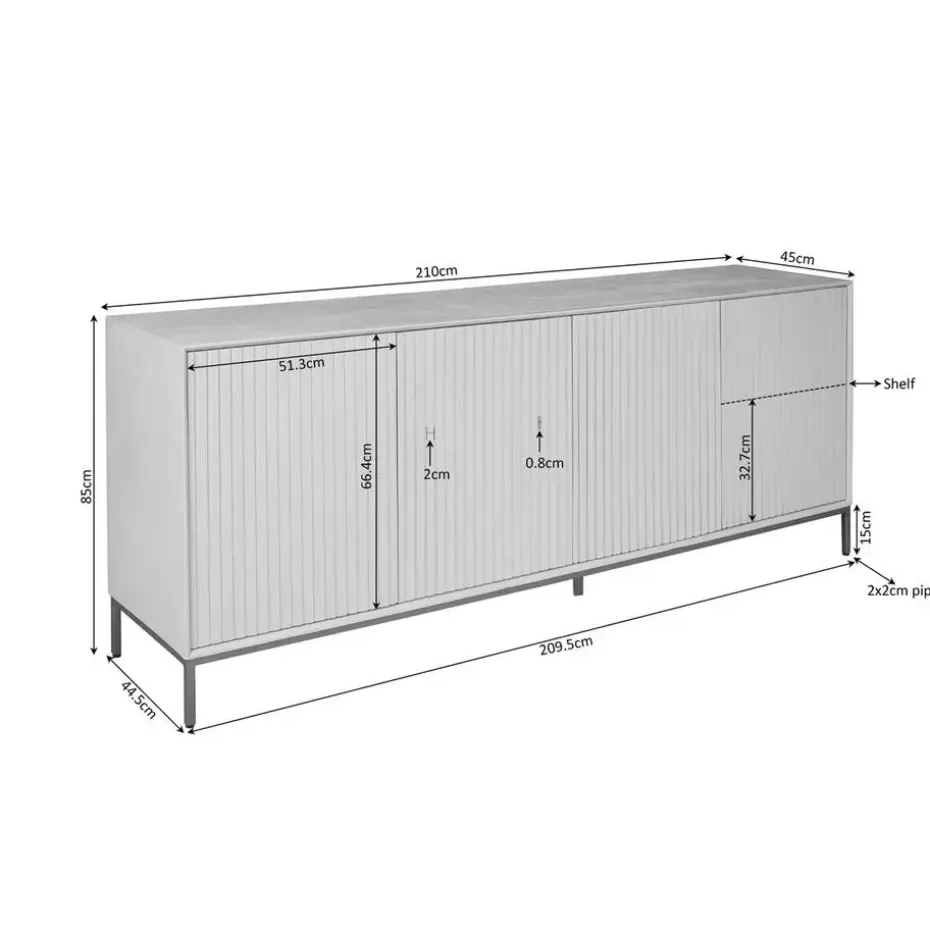 Dressoir Naturel Hout - 210x45x85cm - Madison