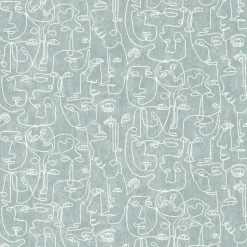 Dutch Wallcoverings - Arty Faces blauwgroen/wit - 0,53x10,05m