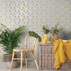 Dutch Wallcoverings - Indulgence Trident geo grey/yellow -0,53x10,05m