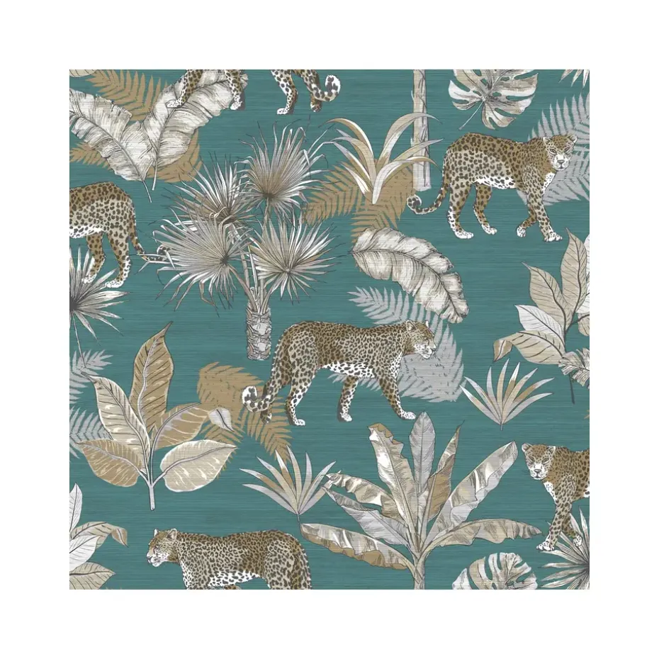 Dutch Wallcoverings - Jungle Fever Leopard blauw/beige - 0,53x10,05m