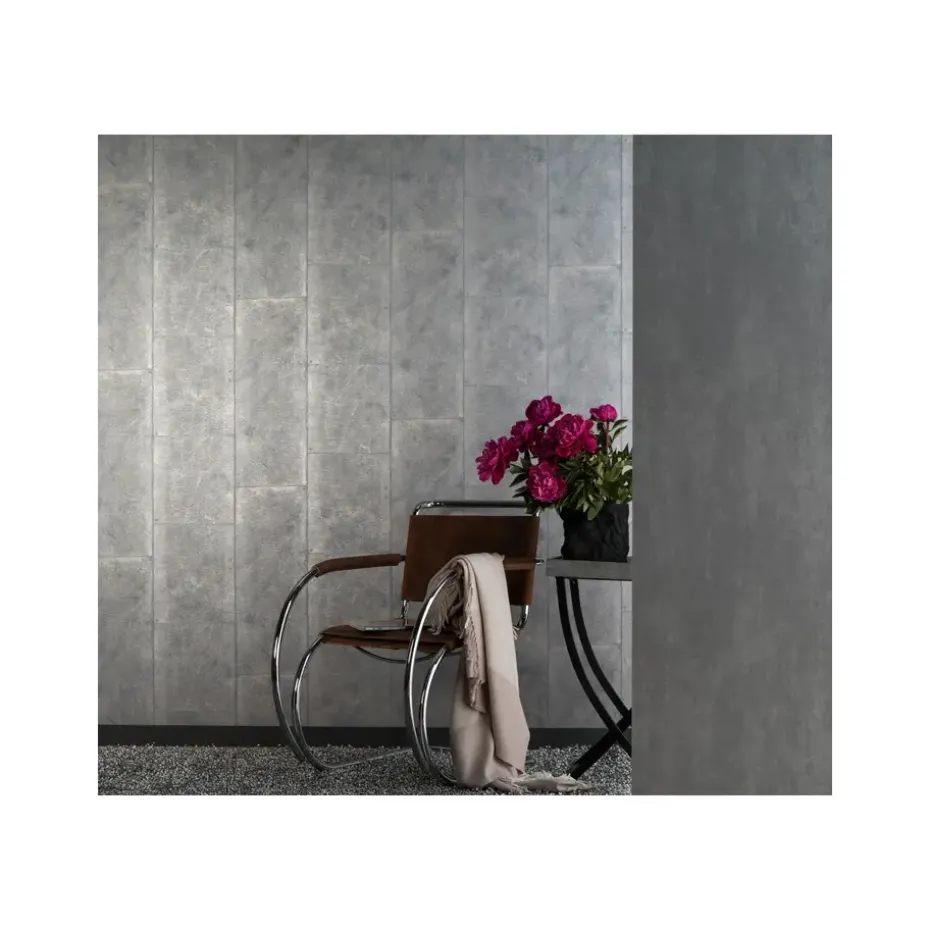Dutch Wallcoverings - Loft blokken zilvergrijs - 0,53x10,05m