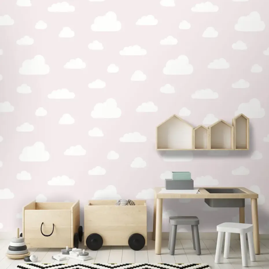 Dutch Wallcoverings behang - My Kingdom Clouds roze/wit - 0.53x10,05m