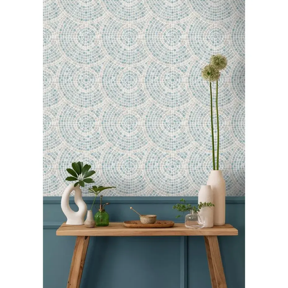 Dutch Wallcoverings Vliesbehang Artifice mozaïc tegel - grijs/petrol - 10mx53cm