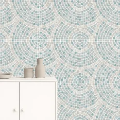 Dutch Wallcoverings Vliesbehang Artifice mozaïc tegel - grijs/petrol - 10mx53cm