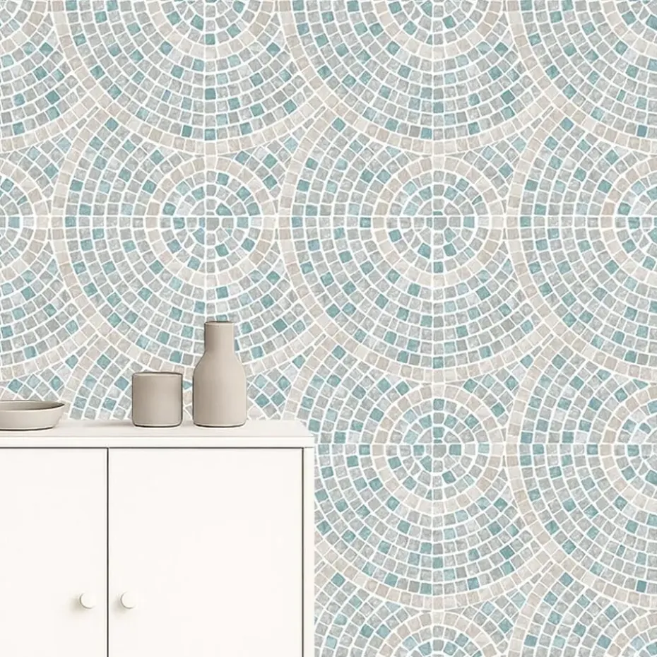 Dutch Wallcoverings Vliesbehang Artifice mozaïc tegel - grijs/petrol - 10mx53cm