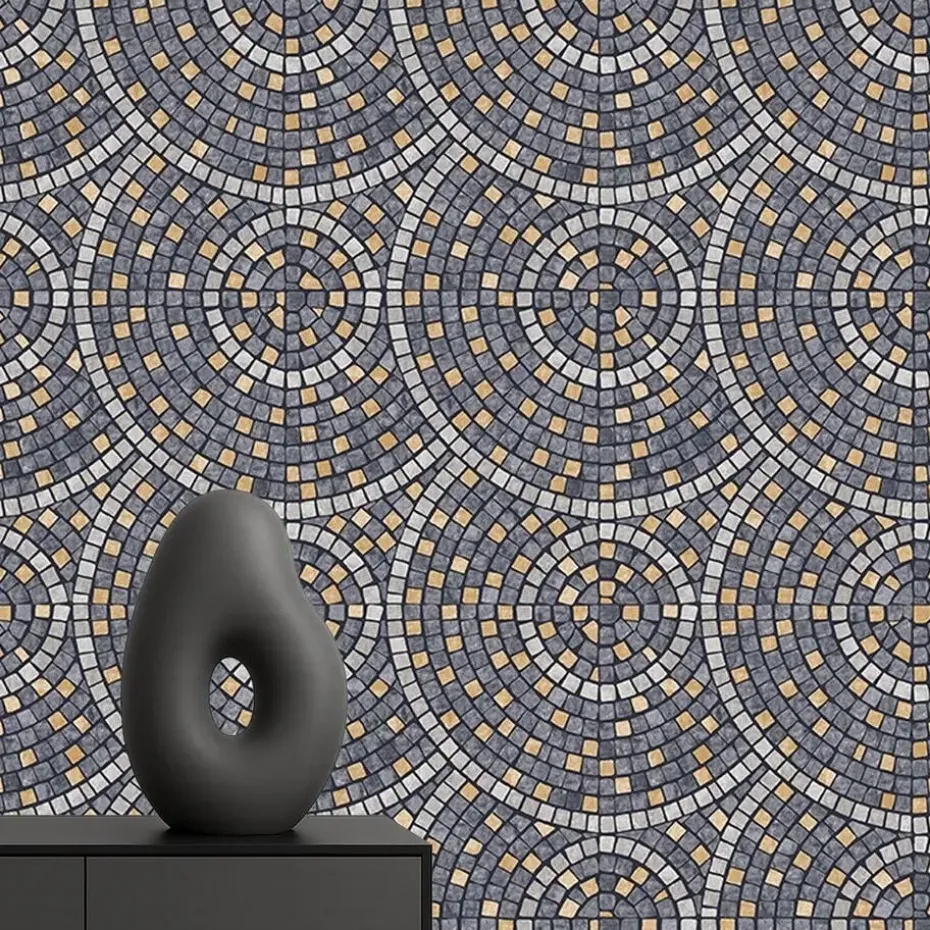 Dutch Wallcoverings Vliesbehang Artifice mozaïc tegel - grijs/oker - 10m x 53cm