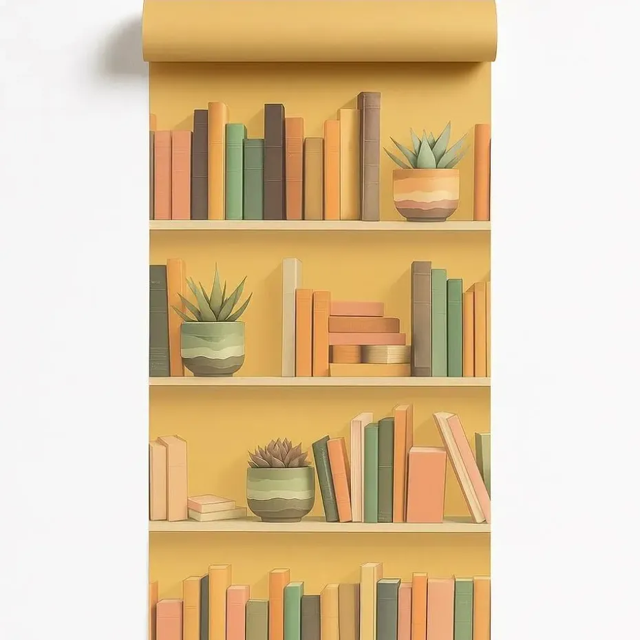 Dutch Wallcoverings Vliesbehang Artifice boeken/planken - geel - 10,05m x 53cm