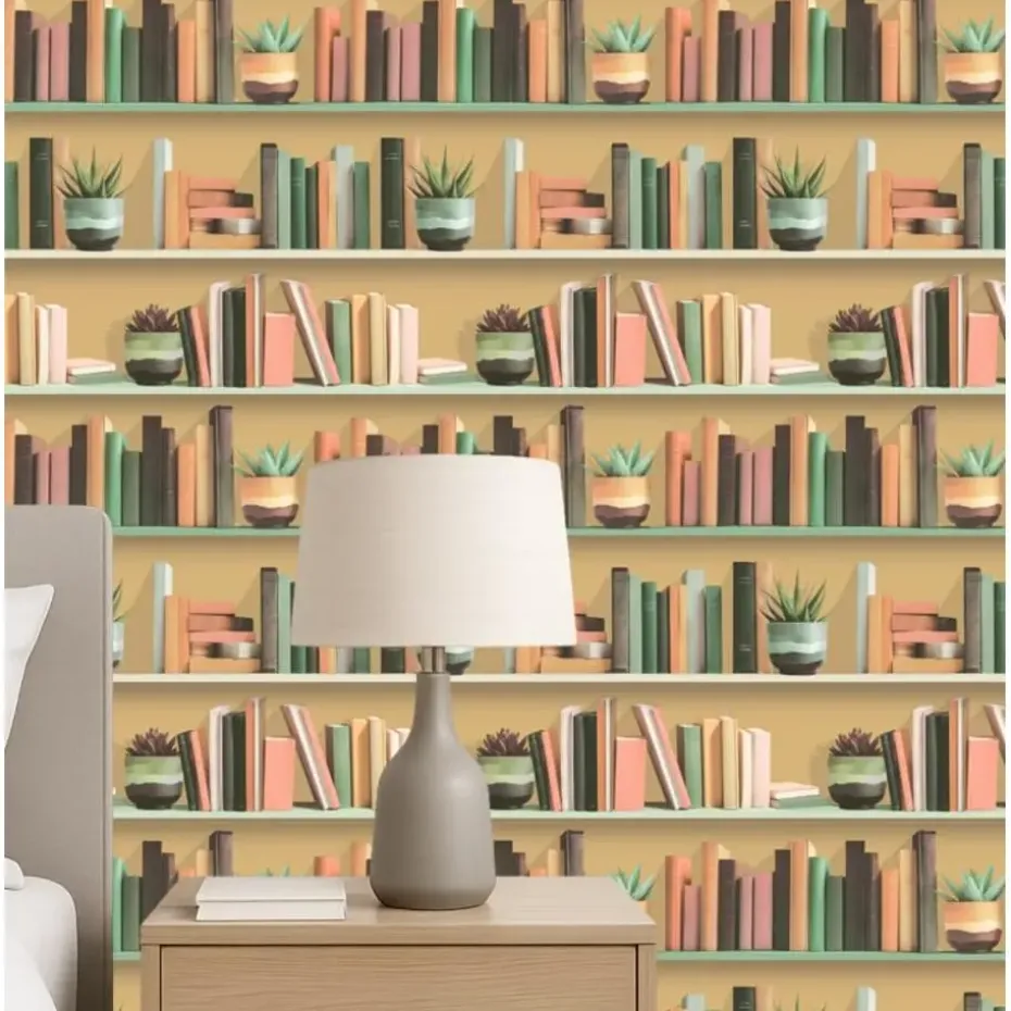 Dutch Wallcoverings Vliesbehang Artifice boeken/planken - geel - 10,05m x 53cm