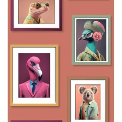 Dutch Wallcoverings Vliesbehang Artifice lijstjes met dieren - terra - 10mx53cm