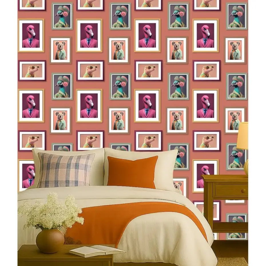 Dutch Wallcoverings Vliesbehang Artifice lijstjes met dieren - terra - 10mx53cm
