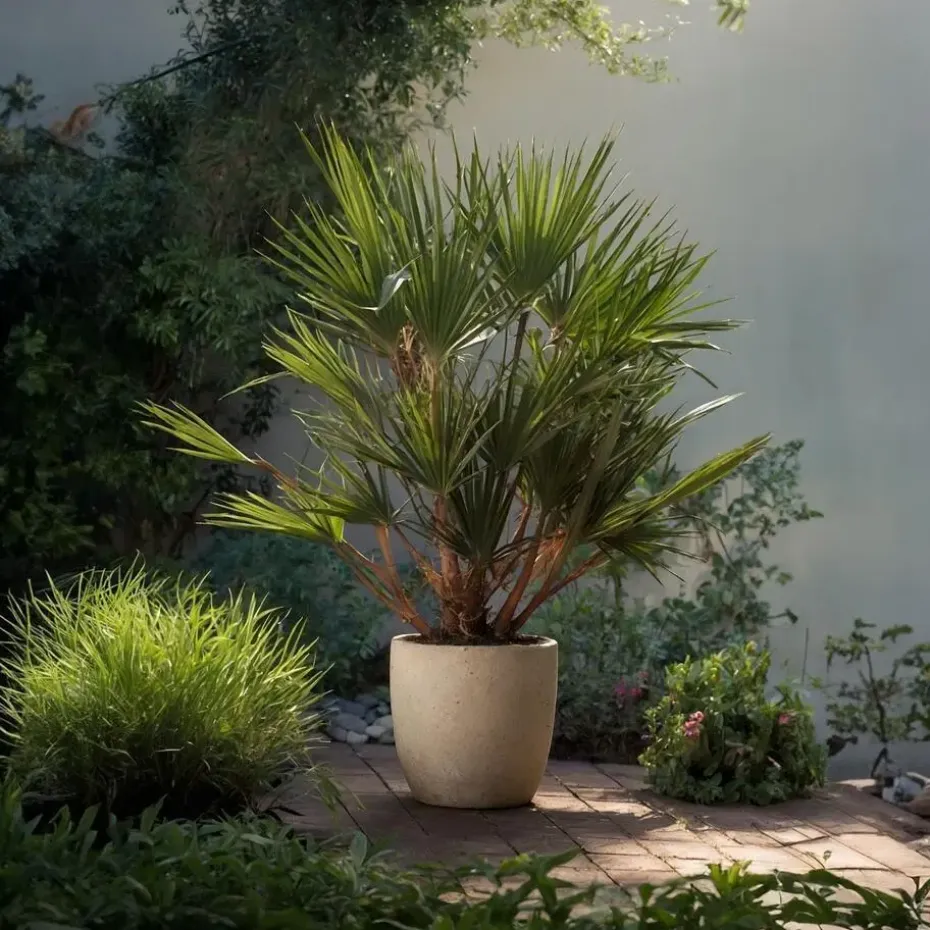 Dwergpalm - Set van 2 - Chamaerops humilis - Hoogte 70-80cm - ⌀21cm