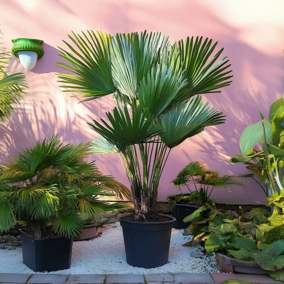 Dwergpalm - Set van 2 - Chamaerops 'Vulcano' - Hoogte 35-45cm - ⌀19cm