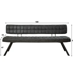 Eetkamerbank Zwart Kunstleer - 180cm - Kruisstiksel