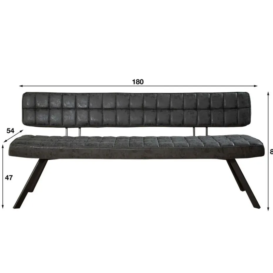 Eetkamerbank Zwart Kunstleer - 180cm - Kruisstiksel